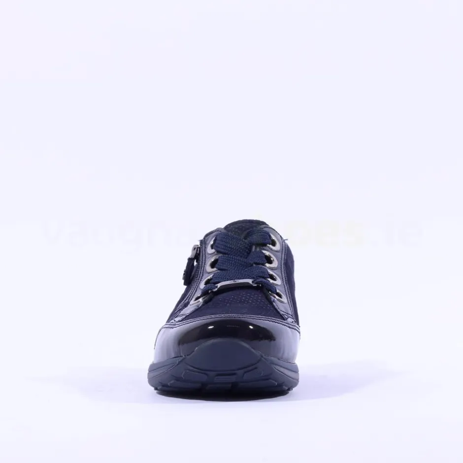 Women Ara Osaka Side Zip Ribbon Lace Trainer - Navy Shimmer