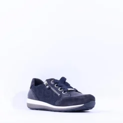 Women Ara Osaka Side Zip Ribbon Lace Trainer - Navy White
