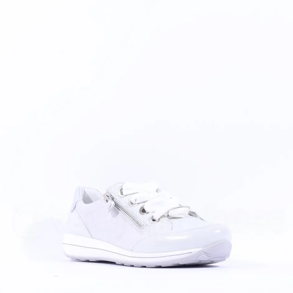 Women Ara Osaka Side Zip Ribbon Lace Trainer - White Silver