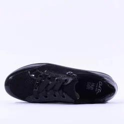 Women Ara Osaka Side Zip Ribbon Lace Trainer - Black Shimmer