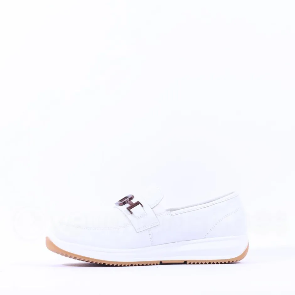 Women Ara Osaka Slip On Link Wedge - White Gold Leather
