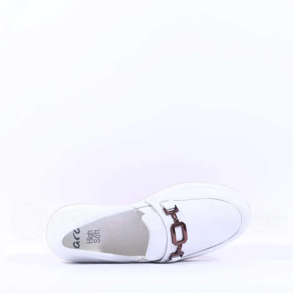 Women Ara Osaka Slip On Link Wedge - White Gold Leather