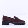 Women Ara Oxford Chunky Sole Square Loafer - Burgundy Suede