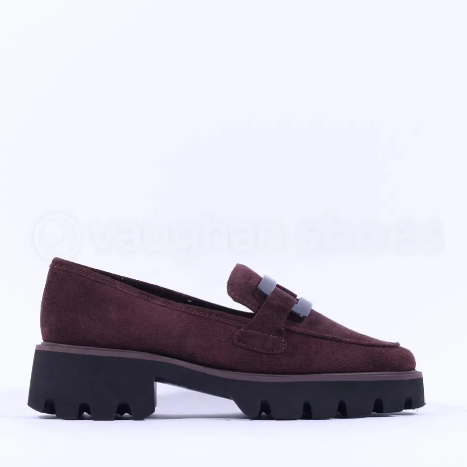 Women Ara Oxford Chunky Sole Square Loafer - Burgundy Suede