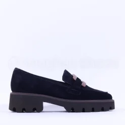 Women Ara Oxford Chunky Sole Square Loafer - Navy Suede