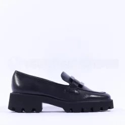 Women Ara Oxford Chunky Sole Square Loafer - Black Leather