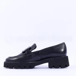 Women Ara Oxford Chunky Sole Square Loafer - Black Leather