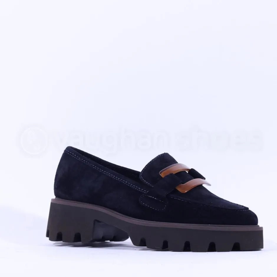 Women Ara Oxford Chunky Sole Square Loafer - Navy Suede