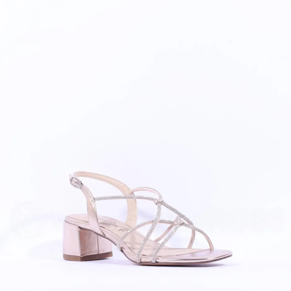 Women Tamaris Paola Strappy Block Heel Sandal - Gold