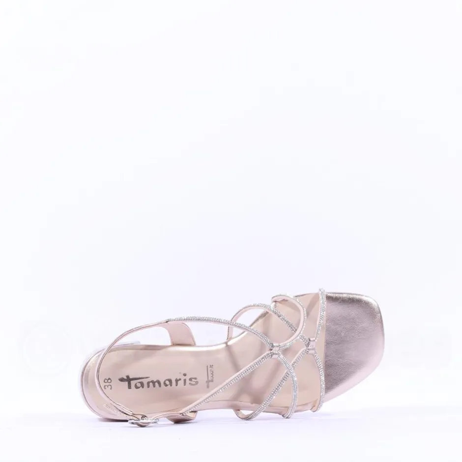 Women Tamaris Paola Strappy Block Heel Sandal - Gold