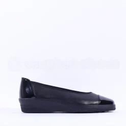 Women Gabor Petunia Patent Toe Cap Wedge - Black Leather