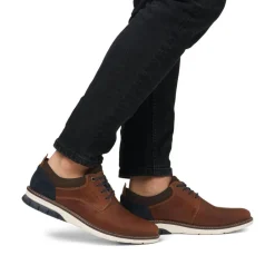 Rieker Men Plain Toe Laced Casual Shoe - Brown Leather