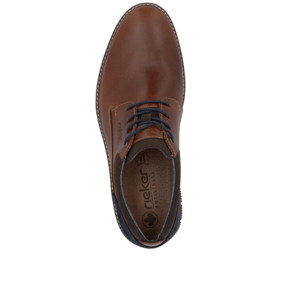 Rieker Men Plain Toe Laced Casual Shoe - Brown Leather