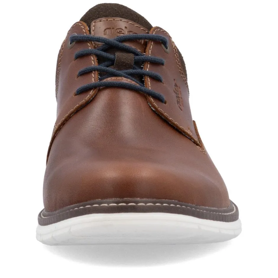 Rieker Men Plain Toe Laced Casual Shoe - Brown Leather