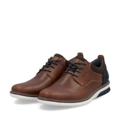 Rieker Men Plain Toe Laced Casual Shoe - Brown Leather