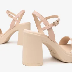 Women NeroGiardini Platform Block Heel Sandal - Nude Combi