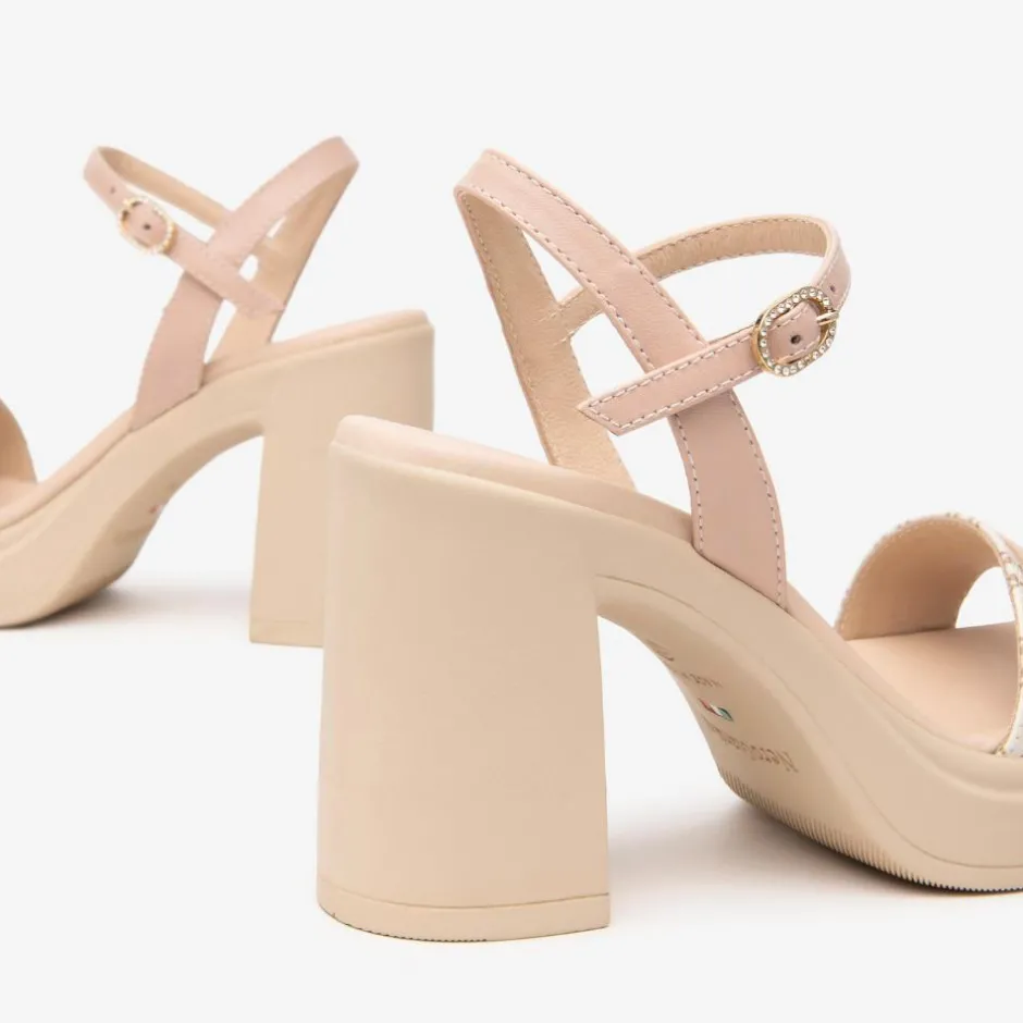 Women NeroGiardini Platform Block Heel Sandal - Nude Combi
