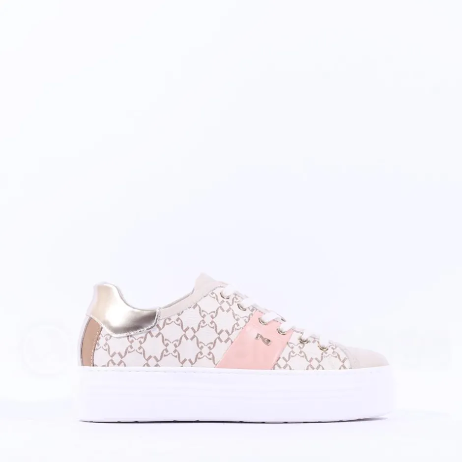 Women NeroGiardini Platform Lace Print Trainer - Nude Pink