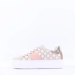 Women NeroGiardini Platform Lace Print Trainer - Nude Pink