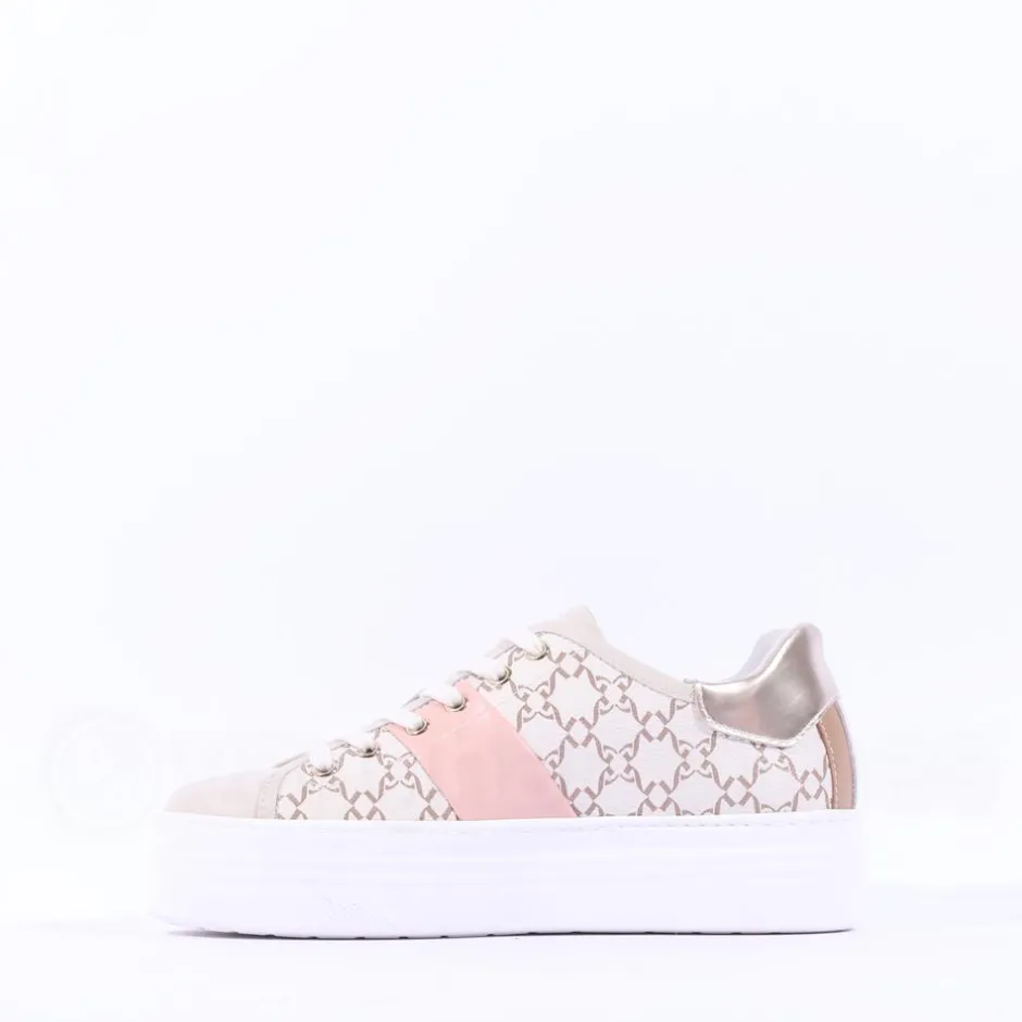 Women NeroGiardini Platform Lace Print Trainer - Nude Pink