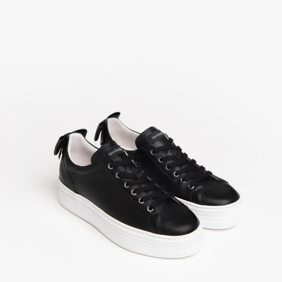 Women NeroGiardini Platform Laced Bow Trainer - Black Leather