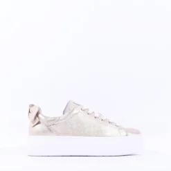 Women NeroGiardini Platform Laced Bow Trainer - Gold Leather