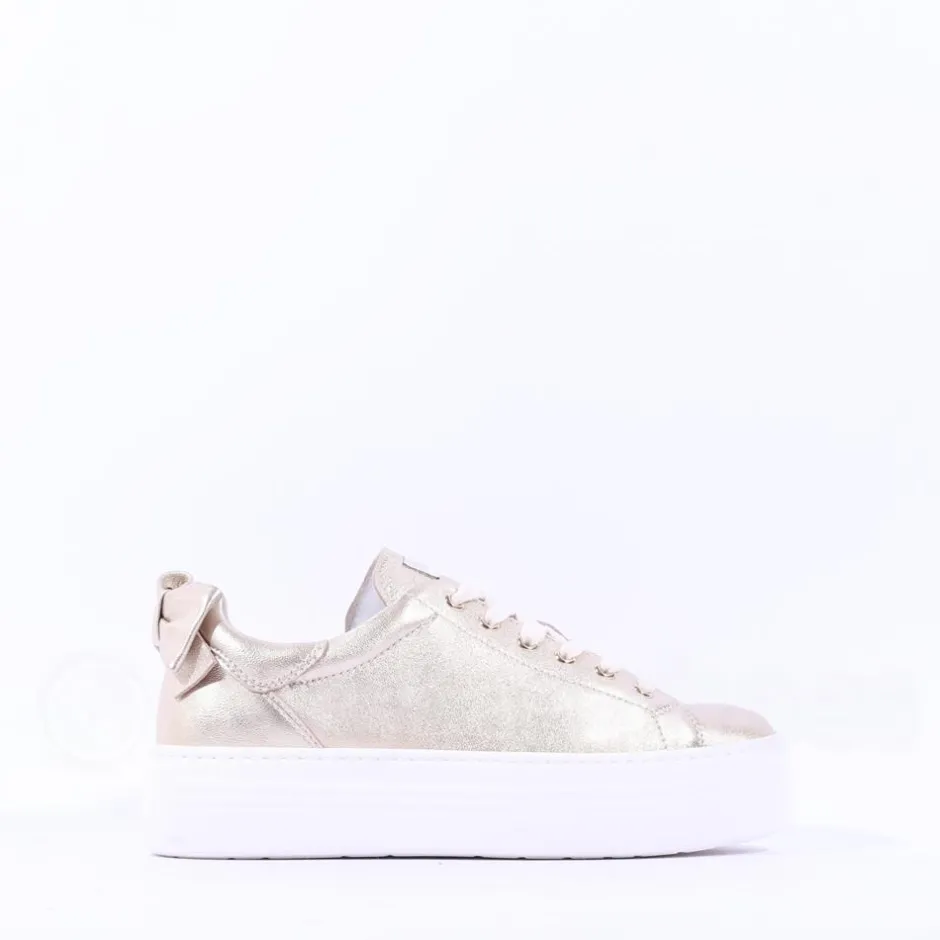 Women NeroGiardini Platform Laced Bow Trainer - Gold Leather