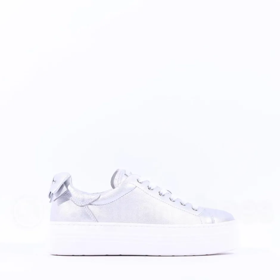 Women NeroGiardini Platform Laced Bow Trainer - Silver Leather