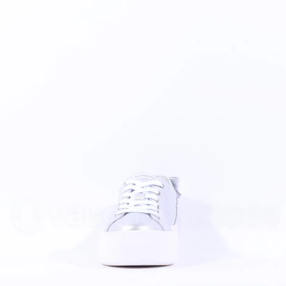Women NeroGiardini Platform Laced Bow Trainer - Silver Leather