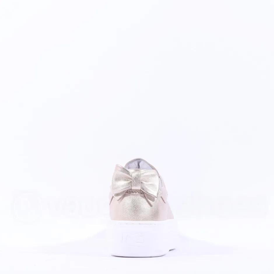Women NeroGiardini Platform Laced Bow Trainer - Gold Leather