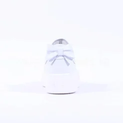 Women NeroGiardini Platform Laced Bow Trainer - White Gold Leather