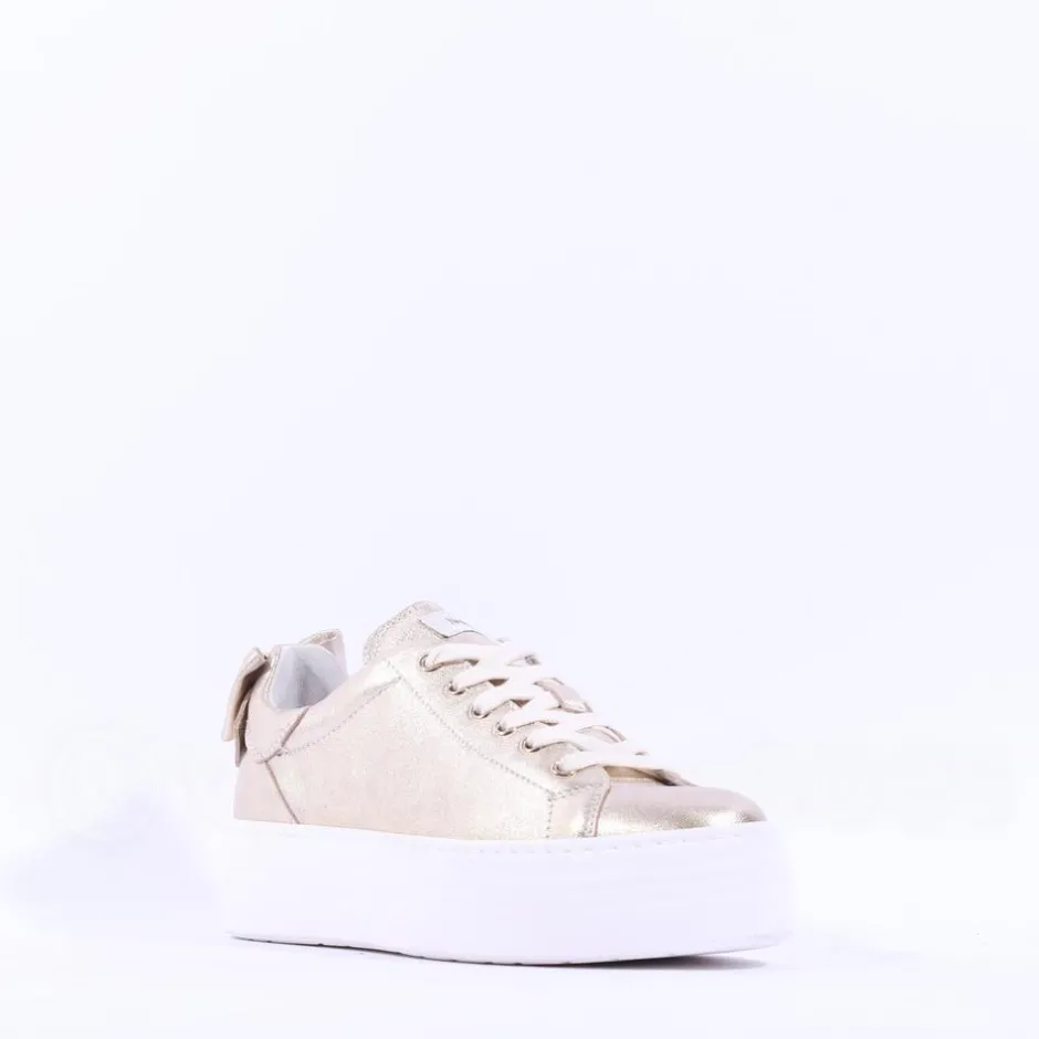 Women NeroGiardini Platform Laced Bow Trainer - Gold Leather