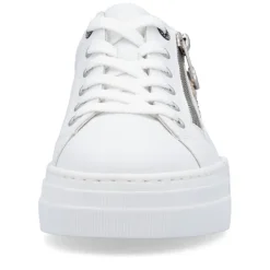 Women Rieker Platform Laced Trainer - White Leopard Combi