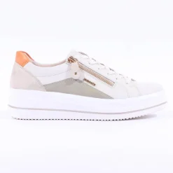 Women Remonte Platform Laced Trainer Side Zip - White Sage Combi