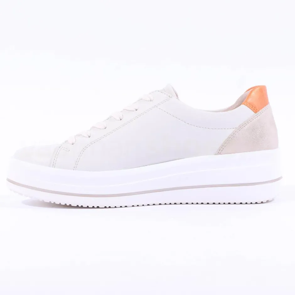 Women Remonte Platform Laced Trainer Side Zip - White Sage Combi