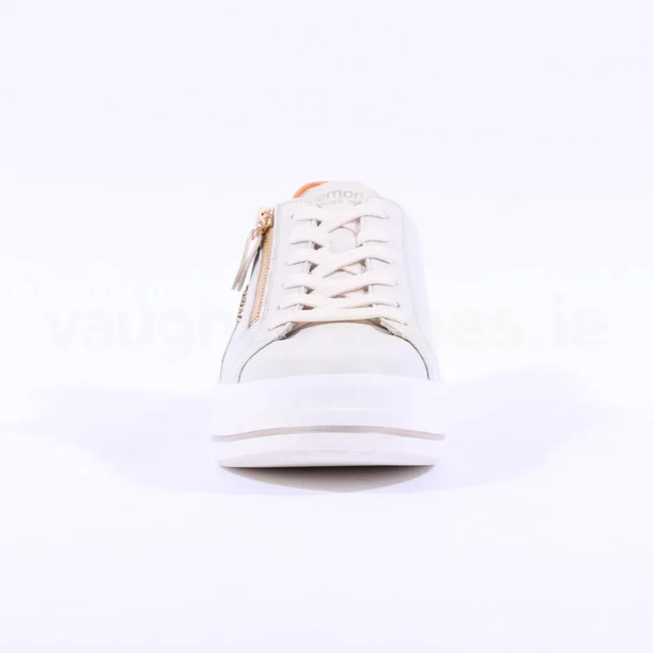 Women Remonte Platform Laced Trainer Side Zip - White Sage Combi