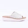Women Rieker Platform Mule Sandal Wide Fit - Beige Metallic