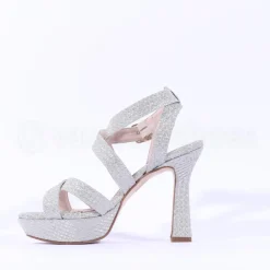 Women Marian Platform Strappy High Heel - Silver Sparkle