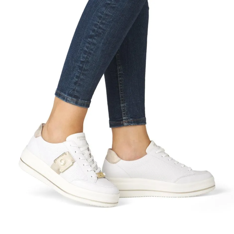 Women Remonte Platform Stripe Trainer - White Gold