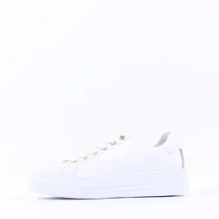 Women Gabor Platform Trainer Side Zip Campus - White Gold Leather