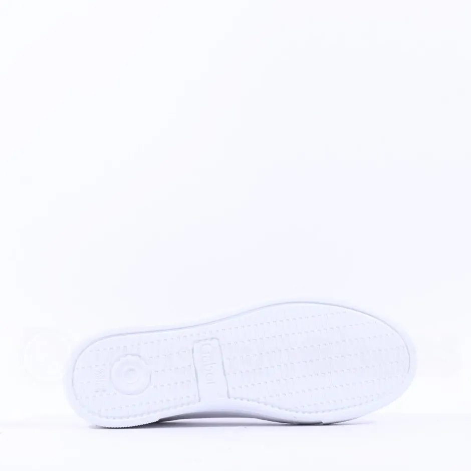 Women Gabor Platform Trainer Side Zip Campus - White Gold Leather