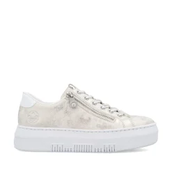 Women Rieker Platform Trainer With Side Zip - Beige Metallic