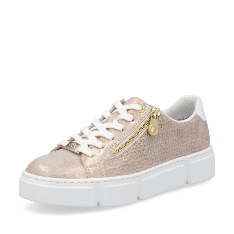 Women Rieker Platform Trainer With Side Zip - Rose Metallic