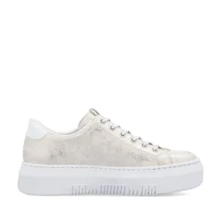 Women Rieker Platform Trainer With Side Zip - Beige Metallic