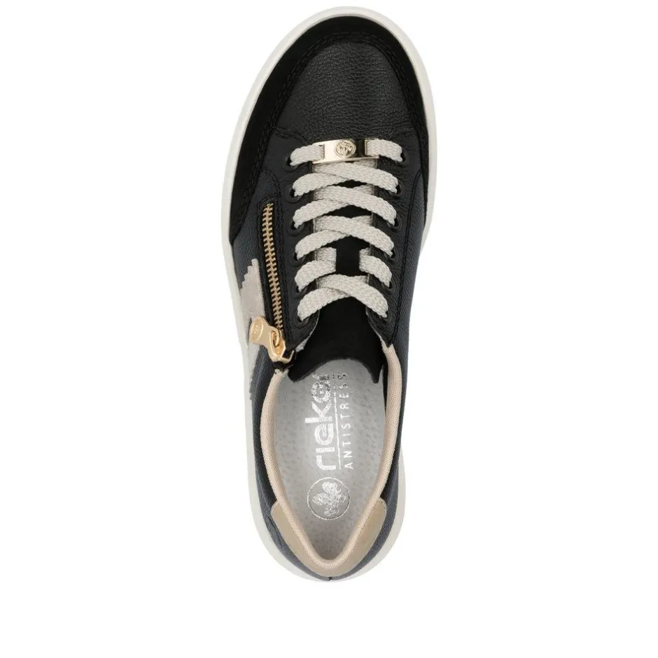 Women Rieker Platform Trainer With Side Zip - Black