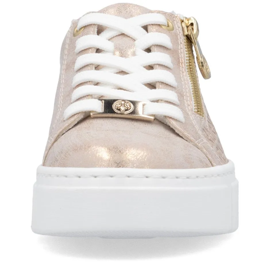 Women Rieker Platform Trainer With Side Zip - Rose Metallic