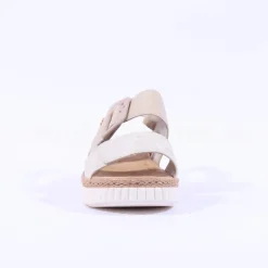 Women Rieker Platform Twin Velcro Strap Sandal - Beige Metallic Combi