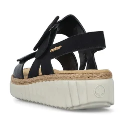 Women Rieker Platform Twin Velcro Strap Sandal - Black Patent Combi