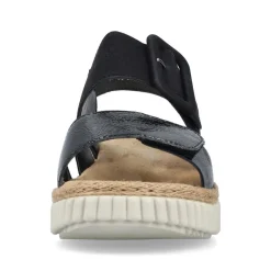 Women Rieker Platform Twin Velcro Strap Sandal - Black Patent Combi