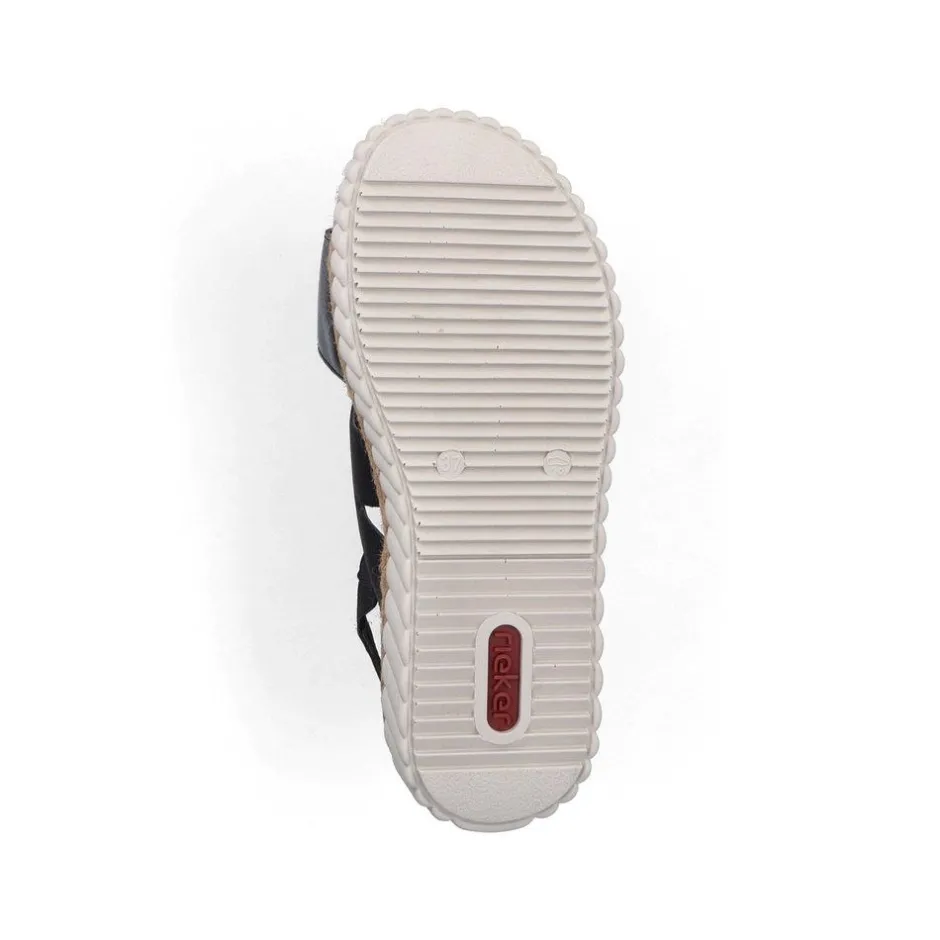 Women Rieker Platform Twin Velcro Strap Sandal - Black Patent Combi